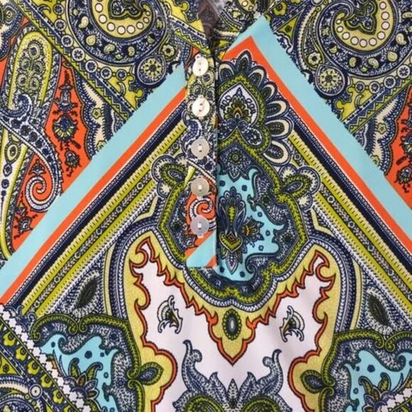 Peck & Peck Women Paisley Tunic Top L Green Multicolor‎ Stretch Boho Retro Artsy - Picture 6 of 8